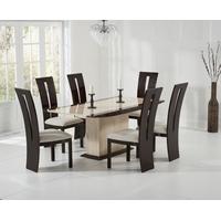 Mark Harris Alba Cream and Brown Constituted Marble Dining Set with 6 Valencie Brown Dining Chairs