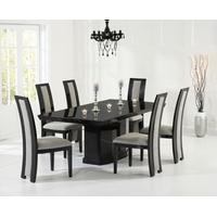 Mark Harris Como Black Constituted Marble Dining Set with 6 Rivilino Brown Dining Chairs
