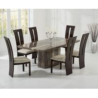 Mark Harris Como Brown Constituted Marble Dining Set with 6 Valencie Brown Dining Chairs