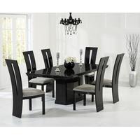 Mark Harris Como Black Constituted Marble Dining Set with 6 Valencie Brown Dining Chairs