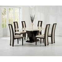 Mark Harris Valencie Cream and Brown Constituted Marble Dining Set with 6 Rivilino Brown Dining Chairs