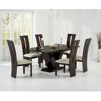 Mark Harris Valencie Brown Constituted Marble Dining Set with 6 Dining Chairs
