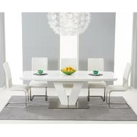 Mark Harris Malibu White High Gloss Extending Dining Set with 6 Ivory Dining Chairs