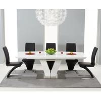 Mark Harris Malibu White High Gloss Extending Dining Set with 6 Hereford Black Dining Chairs