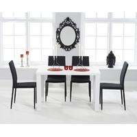 mark harris ava matt white 120cm dining set with 4 stackable black din ...