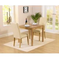 Mark Harris Promo Solid Oak 80cm Dining Set with 2 Atlanta Cream Faux Leather Dining Chairs