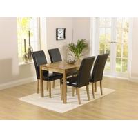 Mark Harris Promo Solid Oak 120cm Dining Set with 4 Atlanta Black Faux Leather Dining Chairs