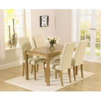 Mark Harris Promo Solid Oak 120cm Dining Set with 4 Atlanta Cream Faux Leather Dining Chairs