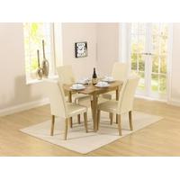 Mark Harris Promo Solid Oak 70cm Rectangular Extending Dining Set with 4 Atlanta Cream Faux Leather Dining Chairs