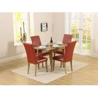 Mark Harris Promo Solid Oak 70cm Rectangular Extending Dining Set with 4 Atlanta Red Faux Leather Dining Chairs
