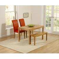 Mark Harris Promo Solid Oak 120cm Dining Set with 2 Atlanta Red Faux Leather Dining Chairs and 2 Benches