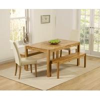 Mark Harris Promo Solid Oak 150cm Dining Set with 2 Atlanta Cream Faux Leather Dining Chairs and 2 Benches