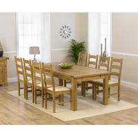 Mark Harris Rustique Solid Oak 220cm Extending Dining Set with 8 Valencia Cream Dining Chairs