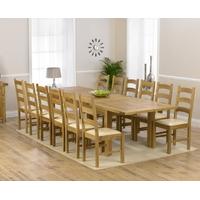 Mark Harris Rustique Solid Oak 220cm Extending Dining Set with 12 Valencia Cream Dining Chairs