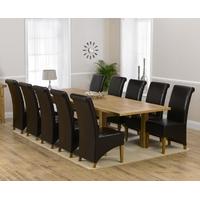 Mark Harris Rustique Solid Oak 220cm Extending Dining Set with 10 Barcelona Brown Dining Chairs