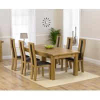 Mark Harris Rustique Solid Oak 220cm Extending Dining Set with 6 Havana Brown Dining Chairs