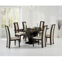 Mark Harris Valencie Brown Constituted Marble Dining Set with 6 Rivilino Brown Dining Chairs