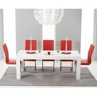 Mark Harris Venice White High Gloss Extending Dining Set with 6 Red Dining Chairs