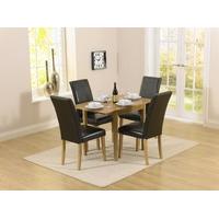 Mark Harris Promo Solid Oak 70cm Rectangular Extending Dining Set with 4 Atlanta Black Faux Leather Dining Chairs