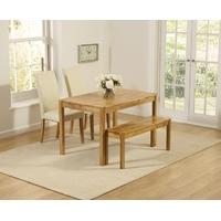 Mark Harris Promo Solid Oak 120cm Dining Set with 2 Atlanta Cream Faux Leather Dining Chairs and Bench
