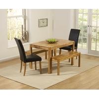 Mark Harris Promo Solid Oak 120cm Dining Set with 2 Atlanta Black Faux Leather Dining Chairs and 2 Benches
