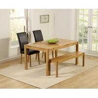 Mark Harris Promo Solid Oak 150cm Dining Set with 2 Atlanta Black Faux Leather Dining Chairs and Bench
