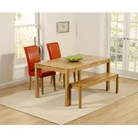 Mark Harris Promo Solid Oak 150cm Dining Set with 2 Atlanta Red Faux Leather Dining Chairs and Bench