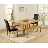 Mark Harris Promo Solid Oak 150cm Dining Set with 2 Atlanta Black Faux Leather Dining Chairs and 2 Benches