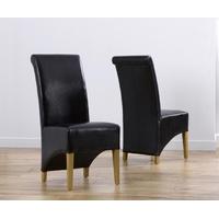 Mark Harris Barcelona Solid Oak Dining Chair - Brown Bycast Leather Seat (Pair)