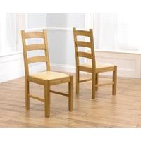 Mark Harris Valencia Solid Oak Dining Chair - Cream Bycast Leather Seat (Pair)