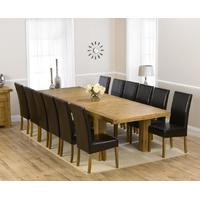 Mark Harris Laurent Solid Oak 230cm Extending Dining Set with 12 Rustique Brown Dining Chairs