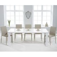 mark harris ava white high gloss 180cm dining set with 6 stackable bei ...