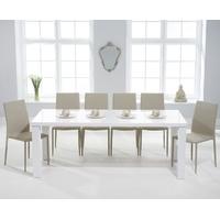 Mark Harris Ava White High Gloss 200cm Dining Set with 6 Stackable Beige Dining Chairs