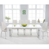 Mark Harris Ava White High Gloss 200cm Dining Set with 6 Carsen Ivory Dining Chairs
