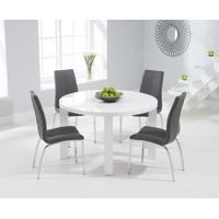 Mark Harris Ava White High Gloss 120cm Round Dining Set with 4 Carsen Grey Dining Chairs