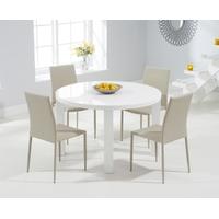 mark harris ava white high gloss 120cm round dining set with 4 stackab ...
