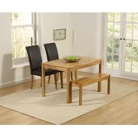 Mark Harris Promo Solid Oak 120cm Dining Set with 2 Atlanta Black Faux Leather Dining Chairs and Bench