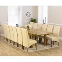 Mark Harris Rustique Solid Oak 220cm Extending Dining Set with 12 Roma Cream Dining Chairs
