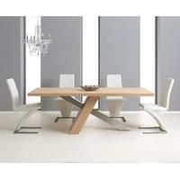 mark harris montana solid oak and metal 225cm dining set with 4 herefo ...