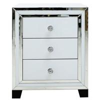 Manama White Mirrored 3 Drawer Bedside Cabinet