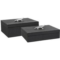Mandarin Snakeskin Faux Leather Black Crocodile Skin Boxes with Silver Crocodile Handles (Set of 2)