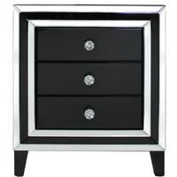 Manama Black Mirrored 3 Drawer Bedside Cabinet - Wide