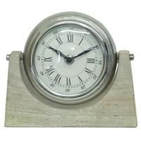 Mango Wood and Nickel Round Table Clock