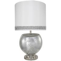 Madison Diamond White Stripe Cylinder Shade Silver Mercury Bowl Table Lamp