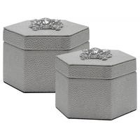 Mandarin Snakeskin Faux Leather Silver Storage Boxes (Set of 2)