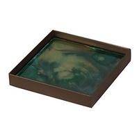 Malachite Organic Metal Rim Small Mini Glass Tray (Set of 5)