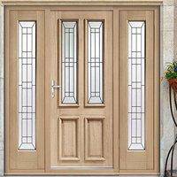 malton oak door and frame with two side screens with black caming tri  ...