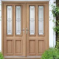 malton oak double door and frame set with diamond style black caming s ...