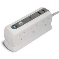 Masterplug 6-Way Surge Protected Power Socket with 2m Extension Lead (White) with USB Charging Port