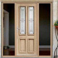 Malton Exterior Oak Door with Black Caming Tri Glazing and Frame with Two Unglazed Side Screens